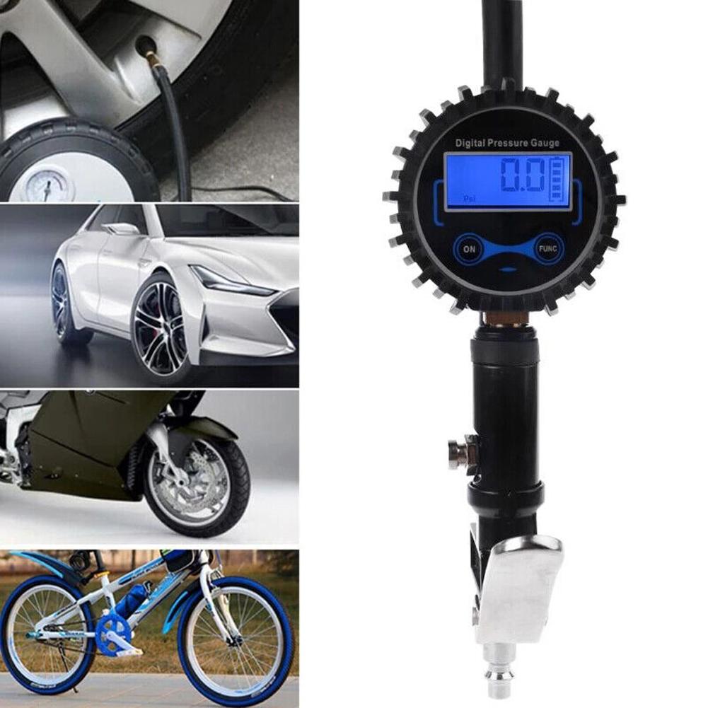 Car Digital Tire Pressure Gauge Air Inflator Aluminum LCD Digital Test Inflation Monitoring Clip-on Tyre Pump for Car Motorcycle