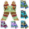 Vintage Multicolor Knitted Gloves with Floral Winter Warm Fingerless Gloves Knit Gloves for Girls Women