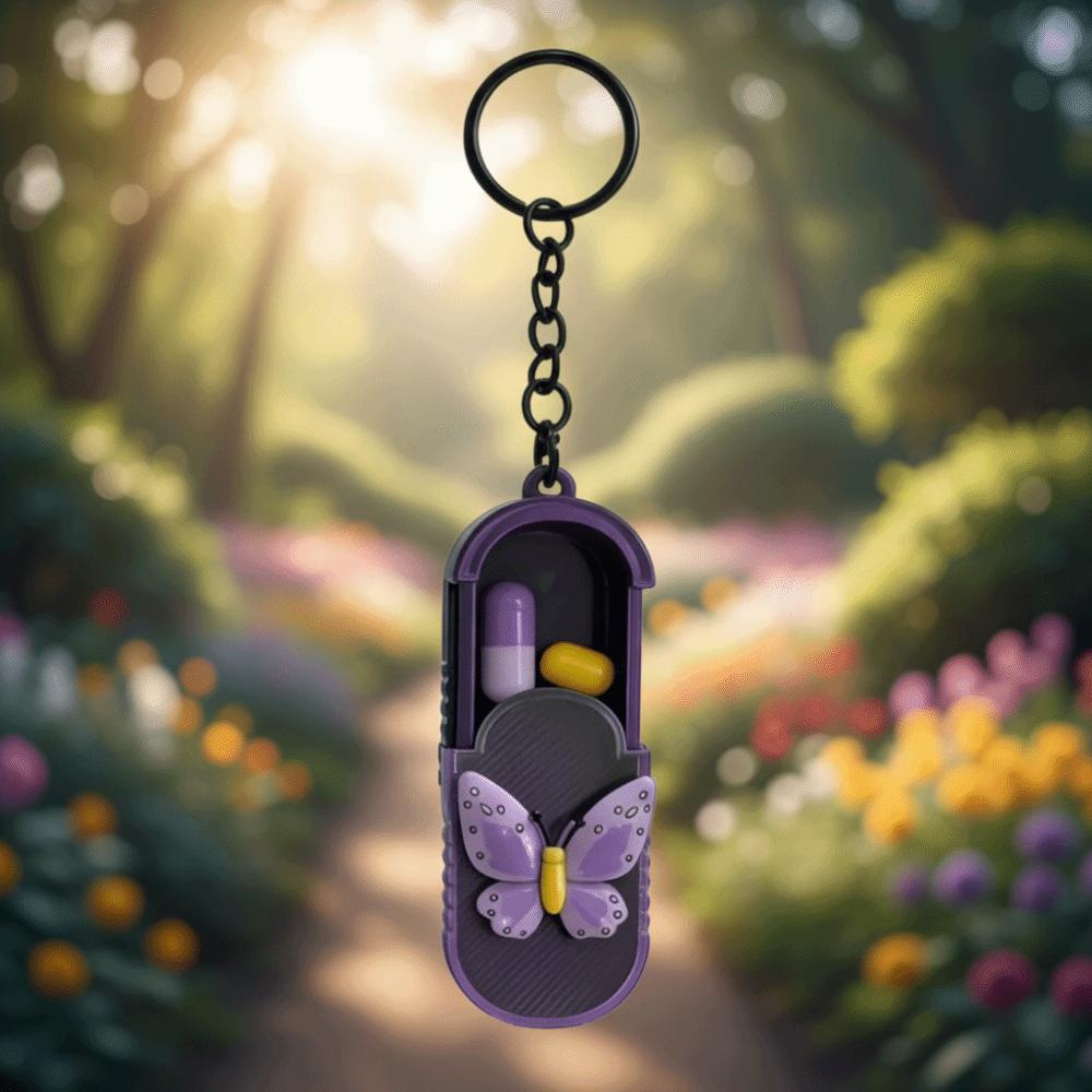 Portable Keychain Pendant Pill Storage Container Butterfly Dispenser Medicine Holder Box Outdoor Pill Organizer Office Use