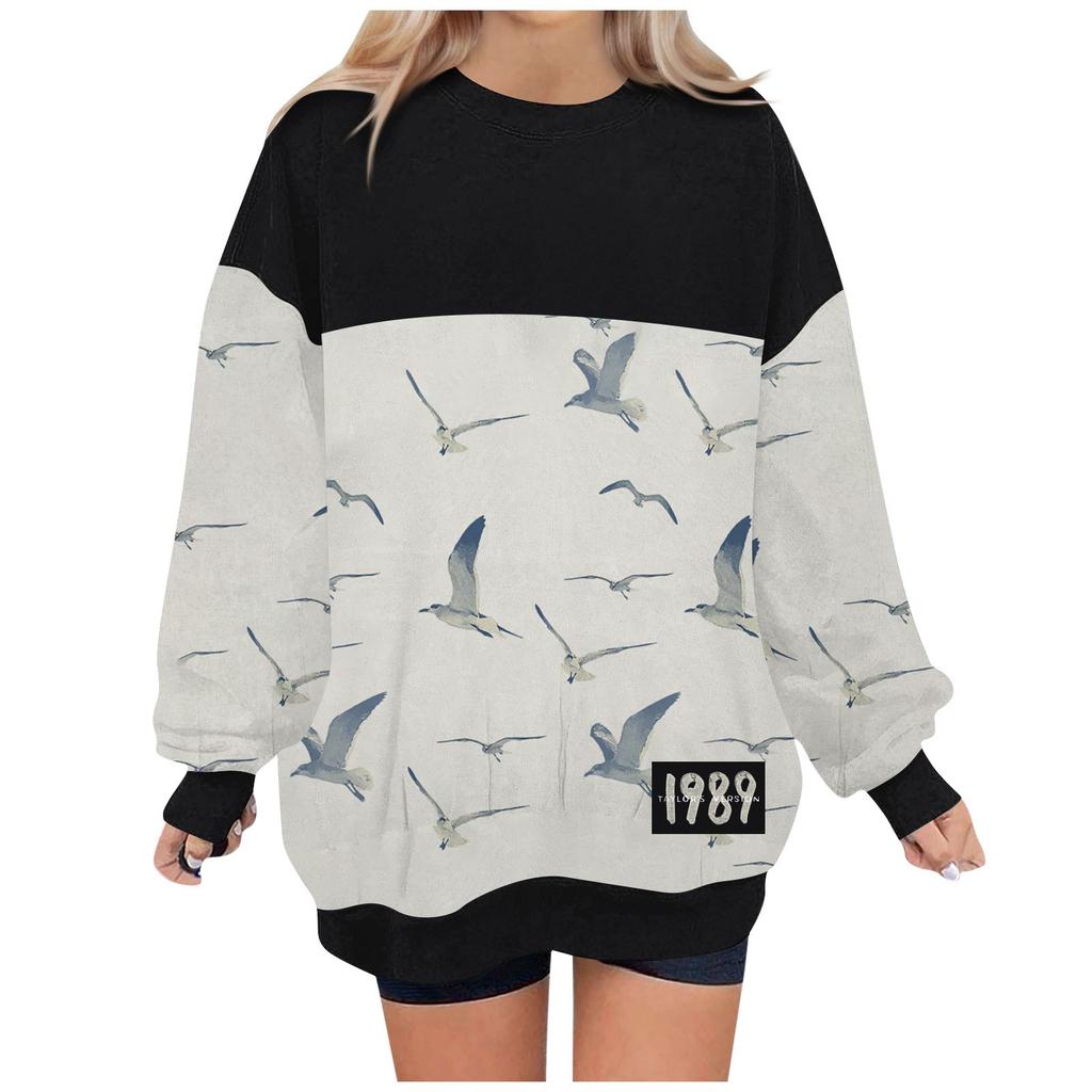 Damen Casual Fashion Print Langarm O-Ausschnitt Pullover Top