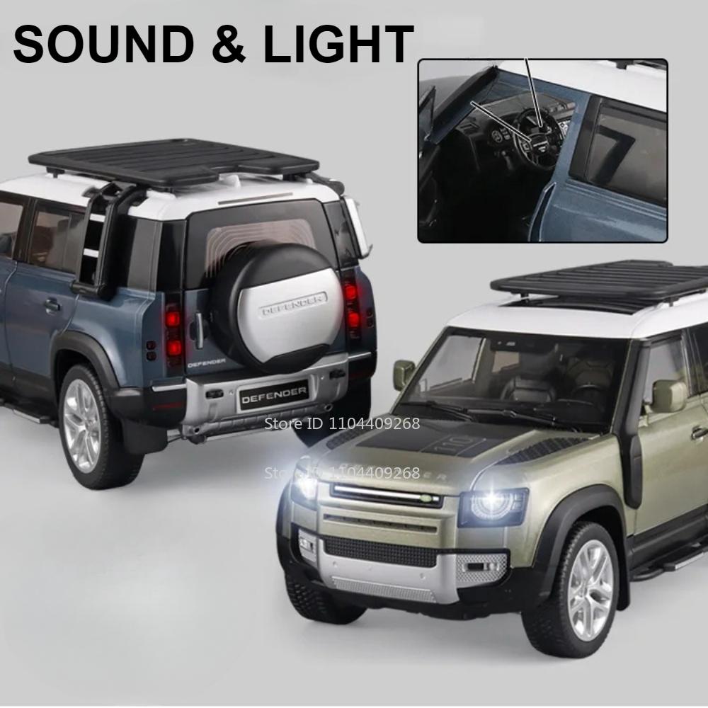 Large 1:18 Land Rover Defender Range Rover Alloy Model Car Toy Metal Diecast SUV Off-road Vehicles Collection Sound Light Gifts