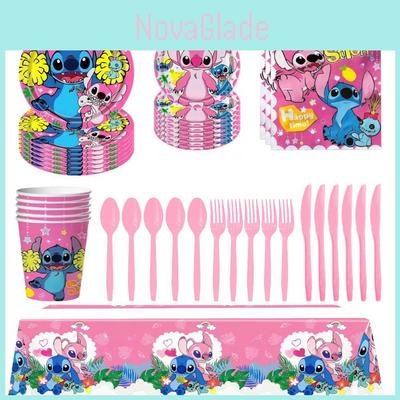 Lilo Stitch Party Supplies Set With Paper Plates Cups Napkins Tablecloth For Kids Birthday Decor