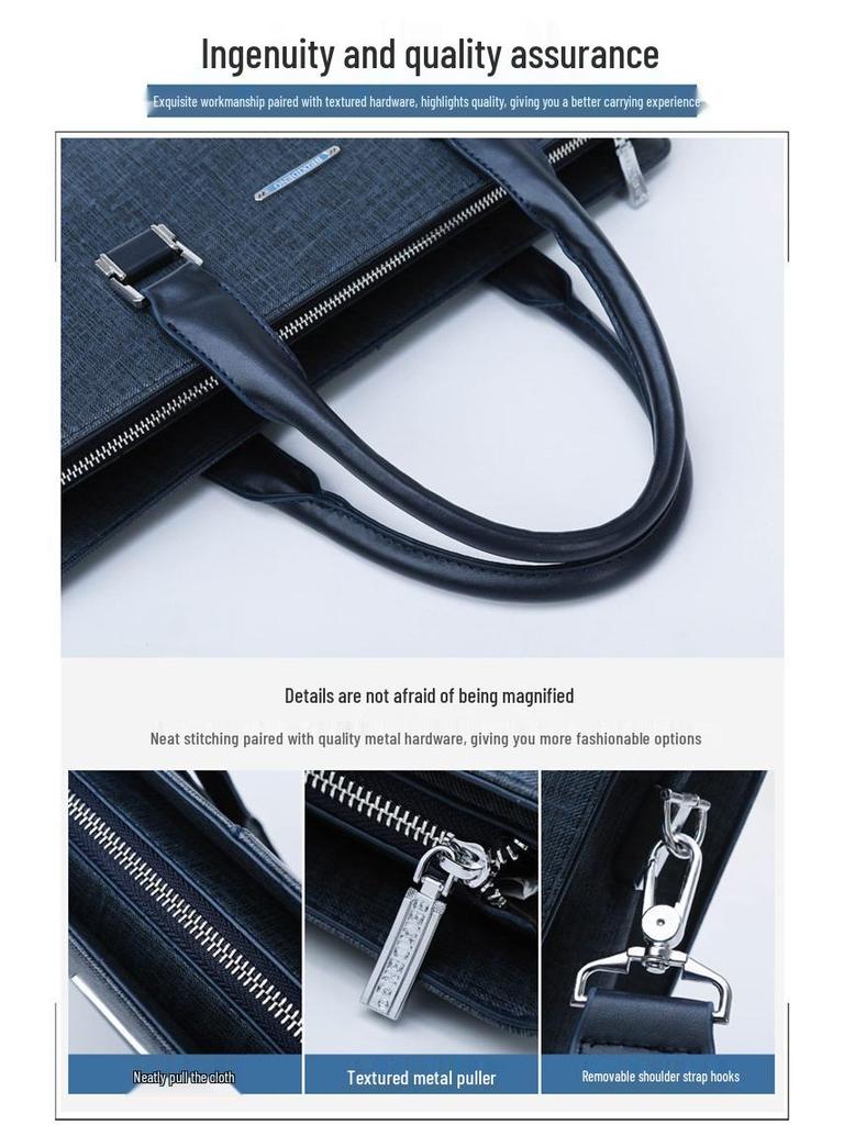 Men's PVC Horizontal Business Casual Briefcase - Large Capacity Laptop & Document Bag