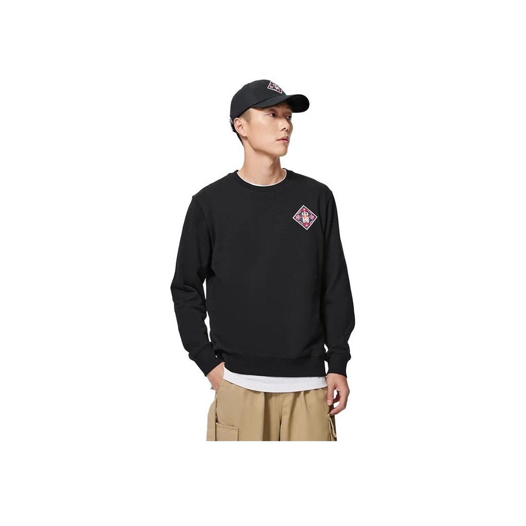 Li-Ning Serie Tendencia Deportiva Sudadera Pulóver con Bordado de Logotipo Estampado en la Espalda Unisex Tops Negro AWDSF47-1