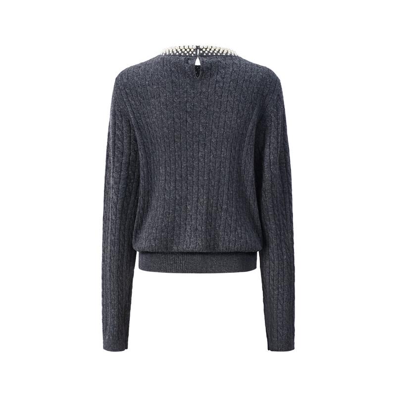 GIOVANNI VALENTINO Women's Beaded 100% Wool Crew Neck Sweater