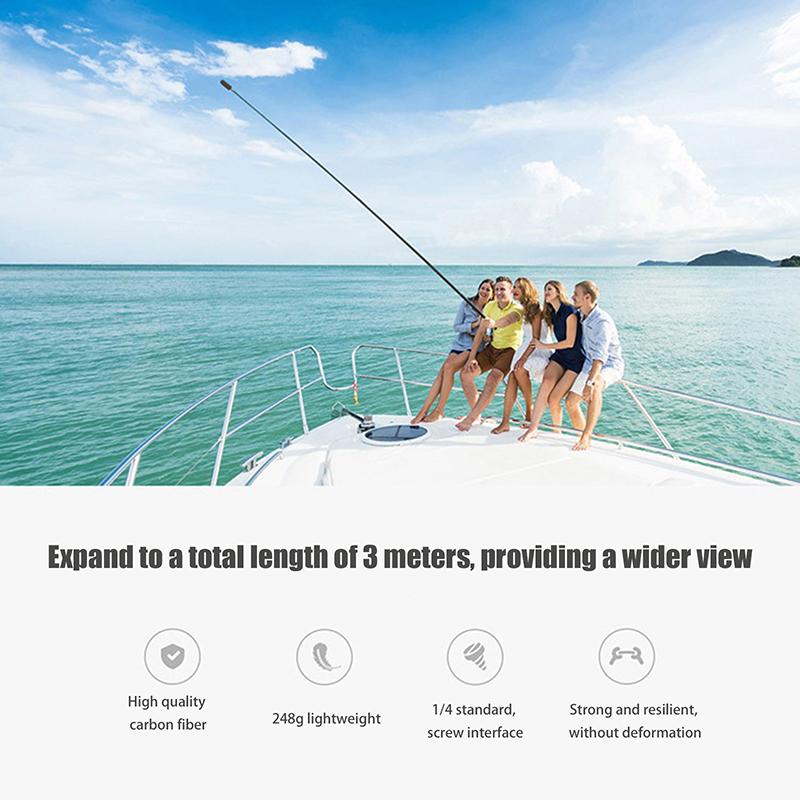Palo Selfie Extensible Invisible de Fibra de Carbono 3M Edición Extendida para Cámara Panorámica Insta360 Cámara de Acción