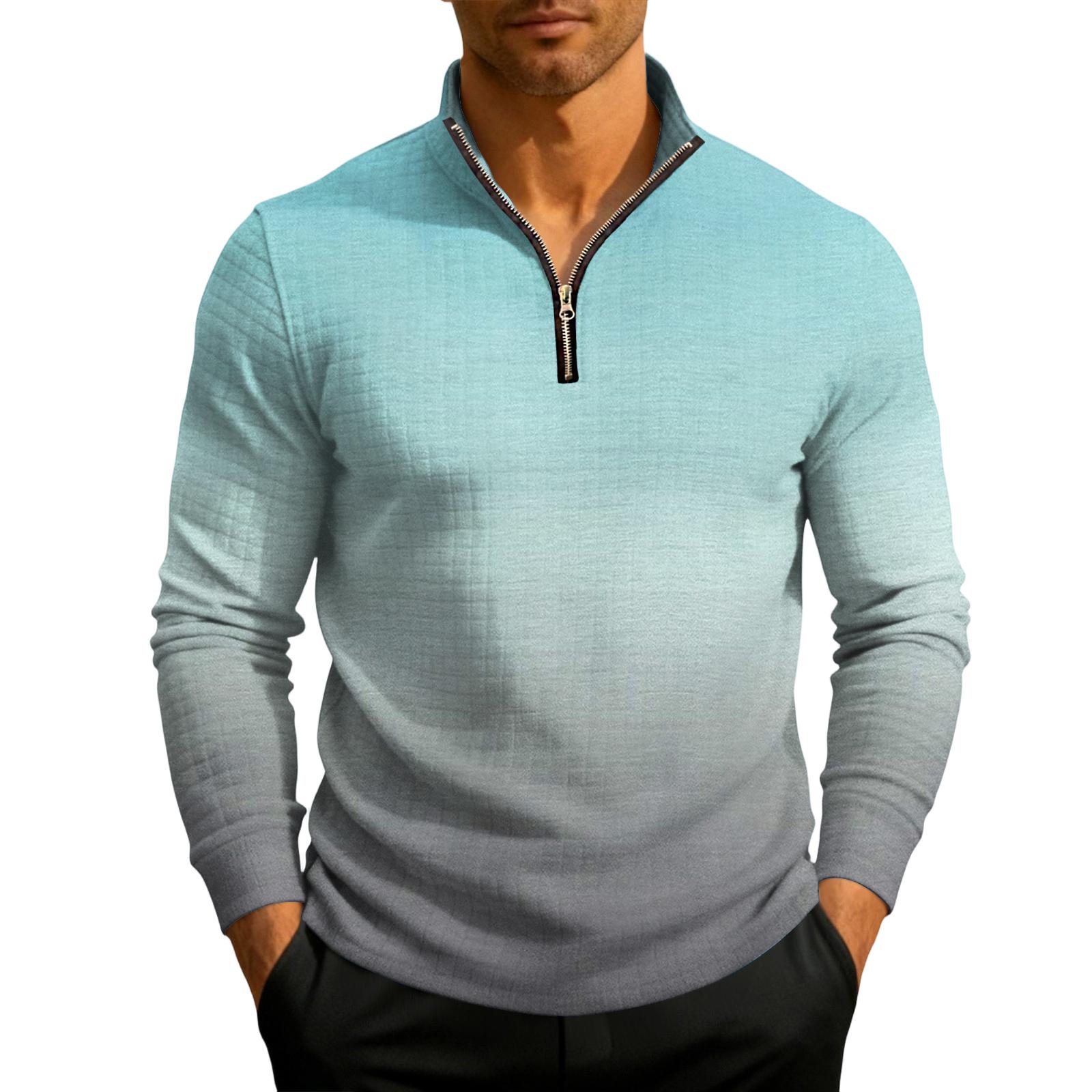 

Men s Knit Quarter,Zip Stand Collar Pullover XXXL ціан