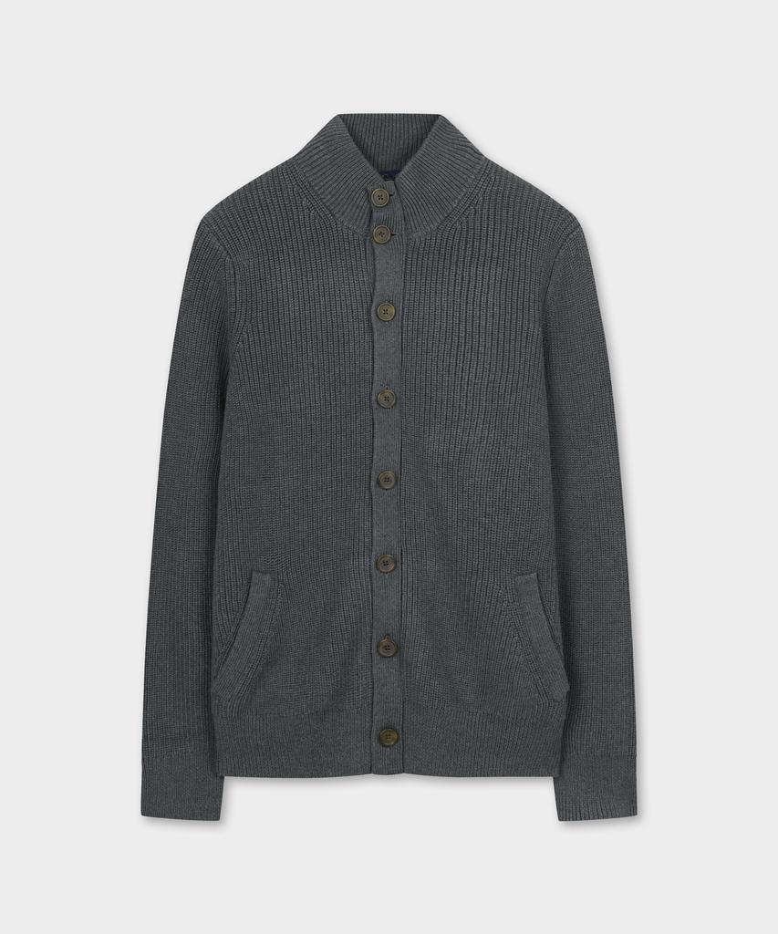 Brooks Brothers Cotton Rib Mock Neck Cardigan (Charcoal) (Bbwcmmf401)