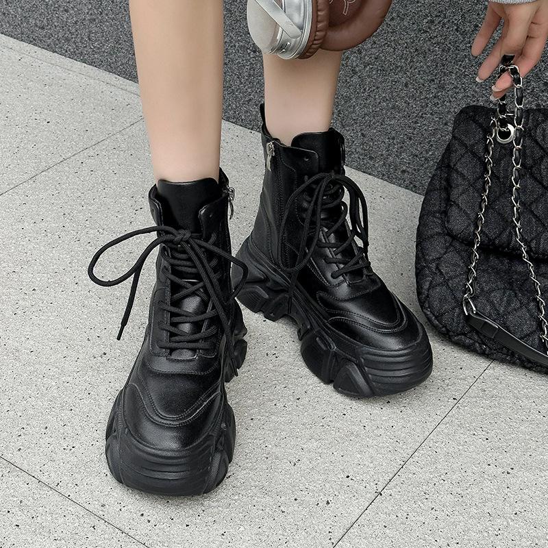 Platform Martin boots autumn and winter new leather velvet small European high-top dad shoes