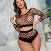 Women's Sexy Black Fishnet Two-Piece Lingerie Set with Removable Pieces