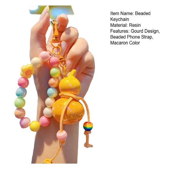 Keychain Macaron Color Beads Portable Anti-Lost Mobile Phone Chain Gourd Design Key Chain Bag Hanger Backpack Accessory
