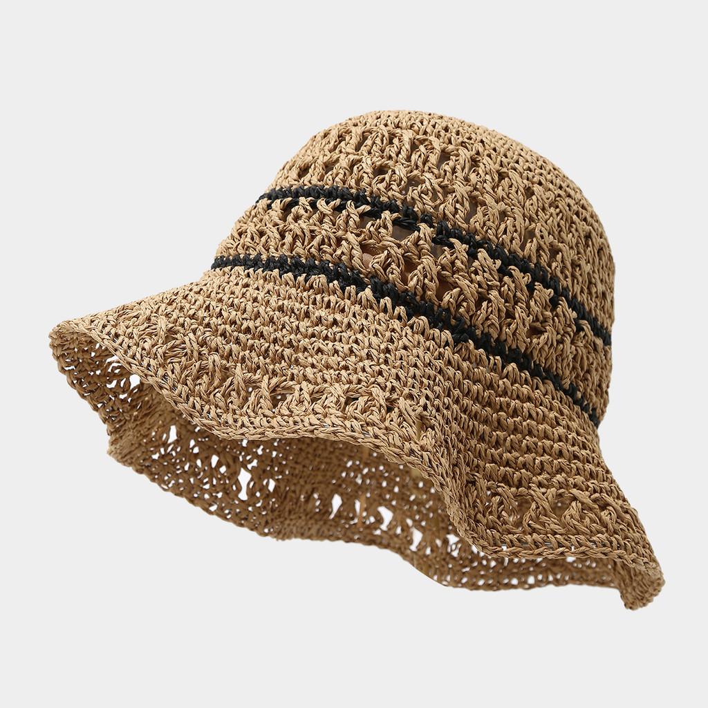 

Summer Straw Hat With Wide Brim For Beach Vacation Sun Protection And Breathability SplicedKhaki
