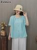 Summer New Modal Cotton Linen Loose Oversized V-Neck Sweatshirt Shirt Women's T-Shirt