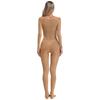 Womens See Through Elastic Footed Bodysuit Long Sleeve Silky Jumpsuit
