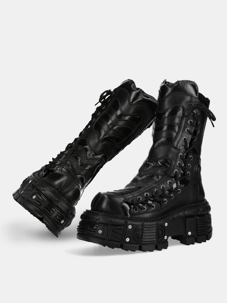 Fashion 2024 All-Matching Women's Special-Interest Design Lace Up Knight Female Dark Punk Metal Muffin Platform Ankle Boots Men
