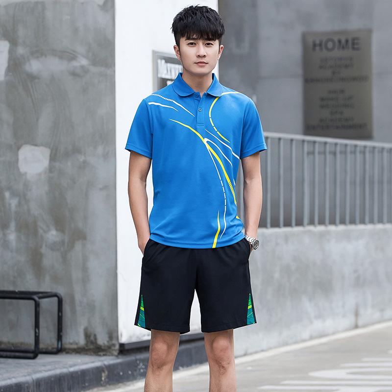 Summer Sports Set: Men's and Women's Lapel Short Sleeve Shorts for Fitness & Running