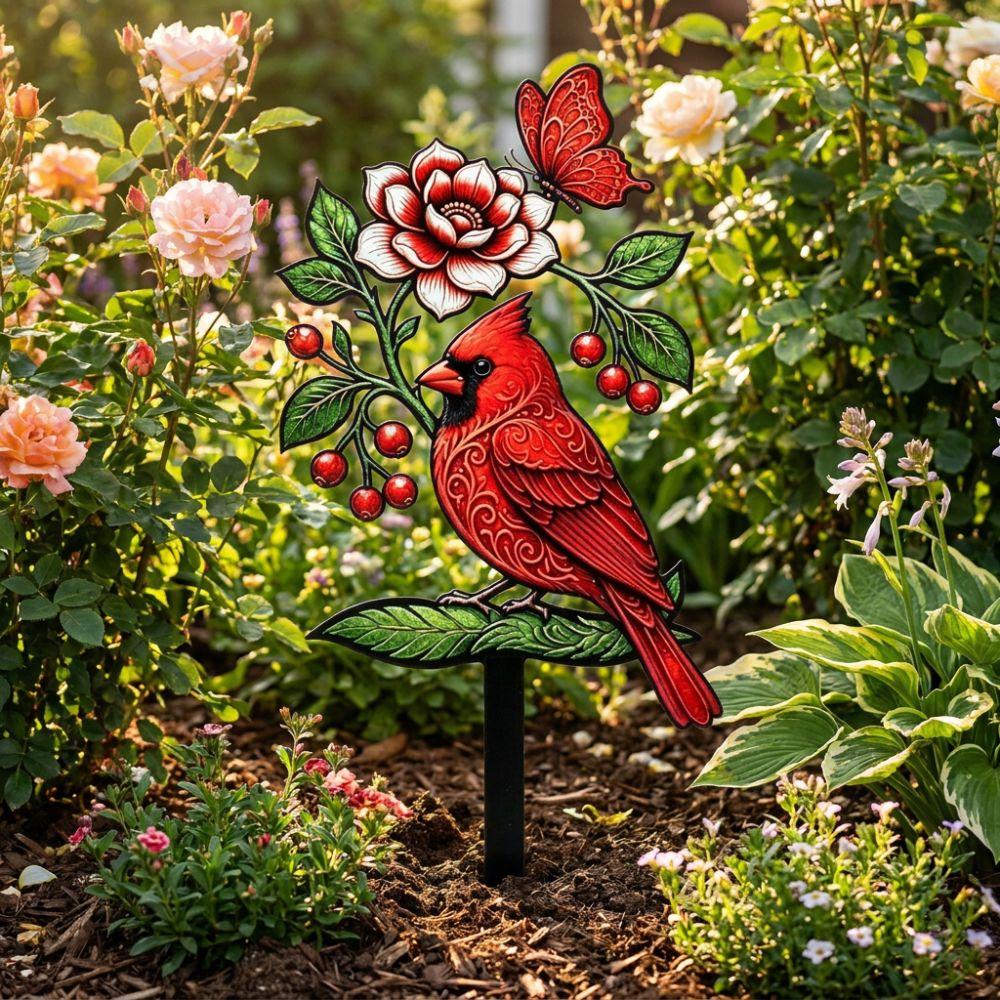2D Flat Floral Bird Garden Stake Acrylic Flower Pattern Ornaments  Outdoor Lawn Use