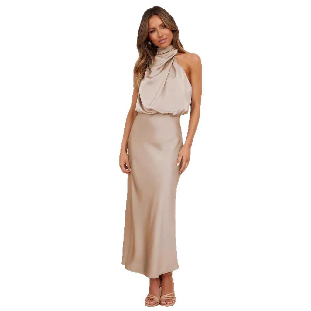 Spring and summer new high-end satin sleeveless dress fashionable and elegant temperament light evening dress