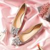 Wedding Shoes Woman Square Buckle Crystal Pointed Toe Flats Glitter Shallow Slip On Comfy Loafers Bling Bling