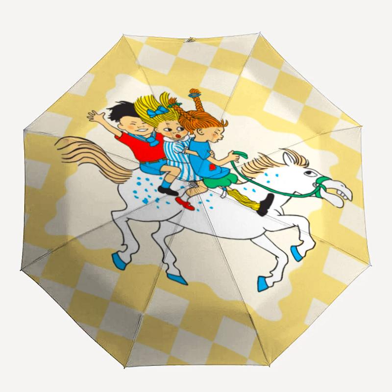 Pippi Longstocking Theme Automatic Umbrella, Lightweight & Portable, 8 Rib, Perfect for Outdoor Travel, Birthdays, Christmas, Gifts.