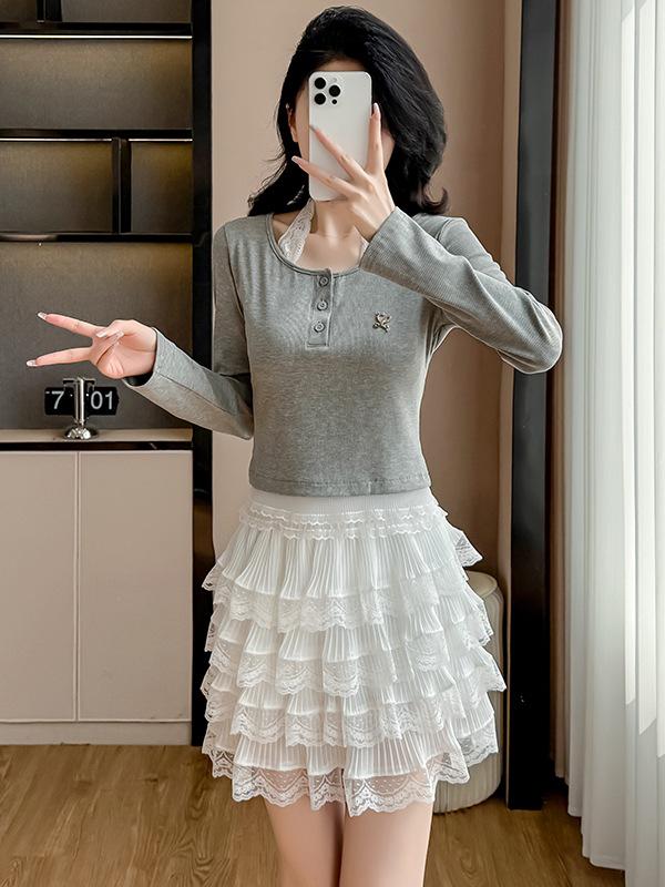 Korean Style Long-Sleeved Two-Piece Dress Set for Early Fall