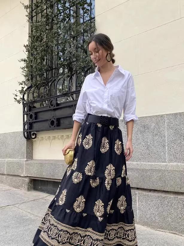 Bohemian Floral High-Waisted A-Line Skirt for Women - Casual Spring/Summer Beachwear