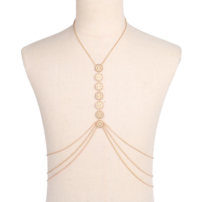 

Body Necklace Women Geometric Body Cuban Chain Ladies Sexy Cross Chest Chain Jewelry Gift золотой