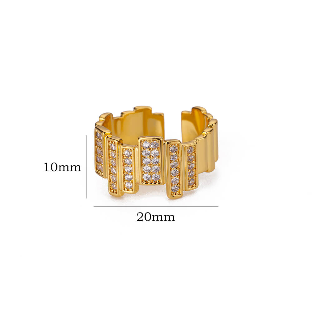 Stainless Steel Chain Shaped Rings for Women Gold Color Open Ring with White Zircon Punk Party Charm Jewelry Prom Accessories