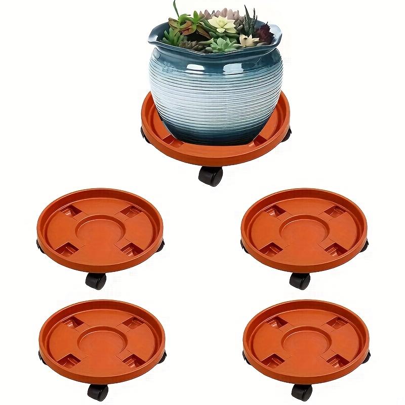 Heavy-Duty Rolling Plant Stand 1Pc, Circular Plastic Planter Base with Removable Brick Red Resin Tray, Flexible Movable Design