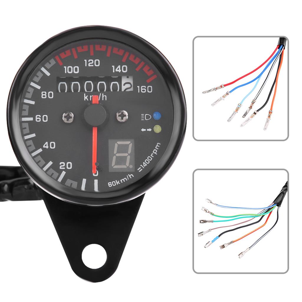 Universal Motorcycle Digital Odometer Speedometer Tachometer Gauge with LED Indicator Black