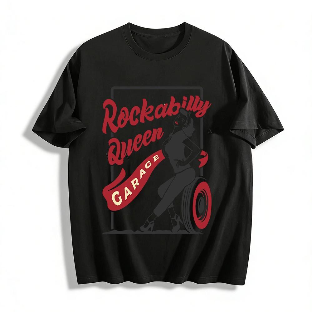 Rockabilly Queen Garage Vintage Print Casual Top Pure cotton T-shirt