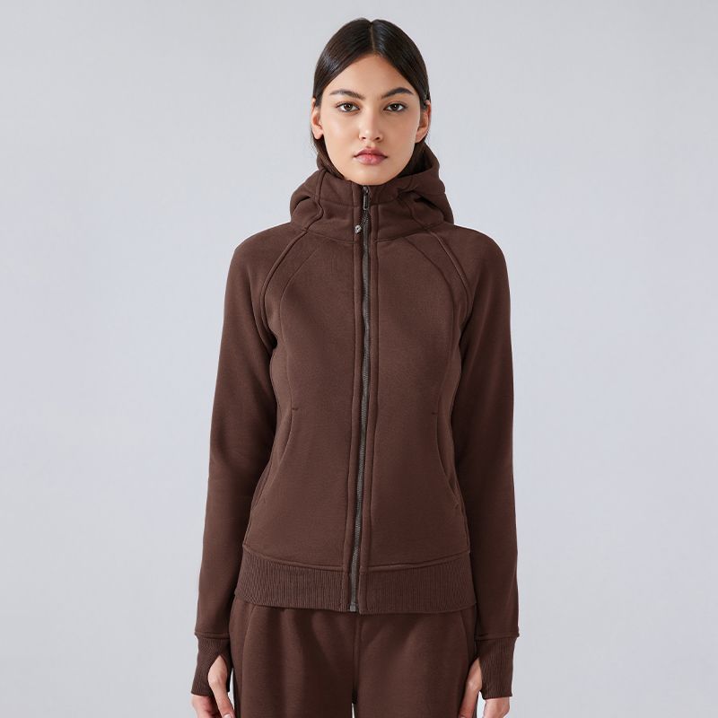 Winter Yoga Clothing Top Outdoor Sports Running Jacket Women Fall and Winter Fleece Cardigan Slim-Fit Hood Sweatshirt Women