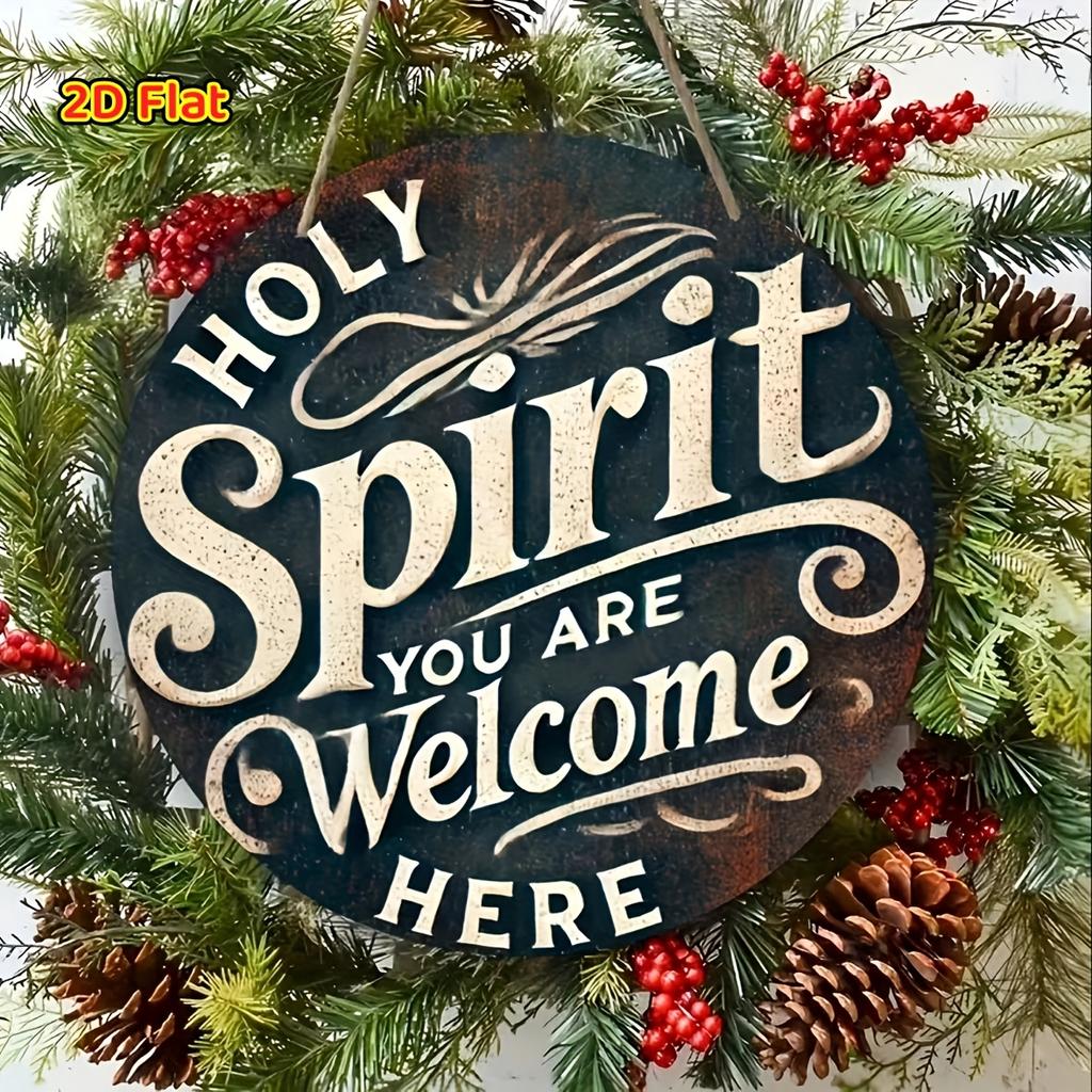 2D Flat Classic Wooden Welcome Sign "Holy Spirit, You Are Welcome Here", Vintage Home Decor Wall for Bar Kitchen, Home Decor