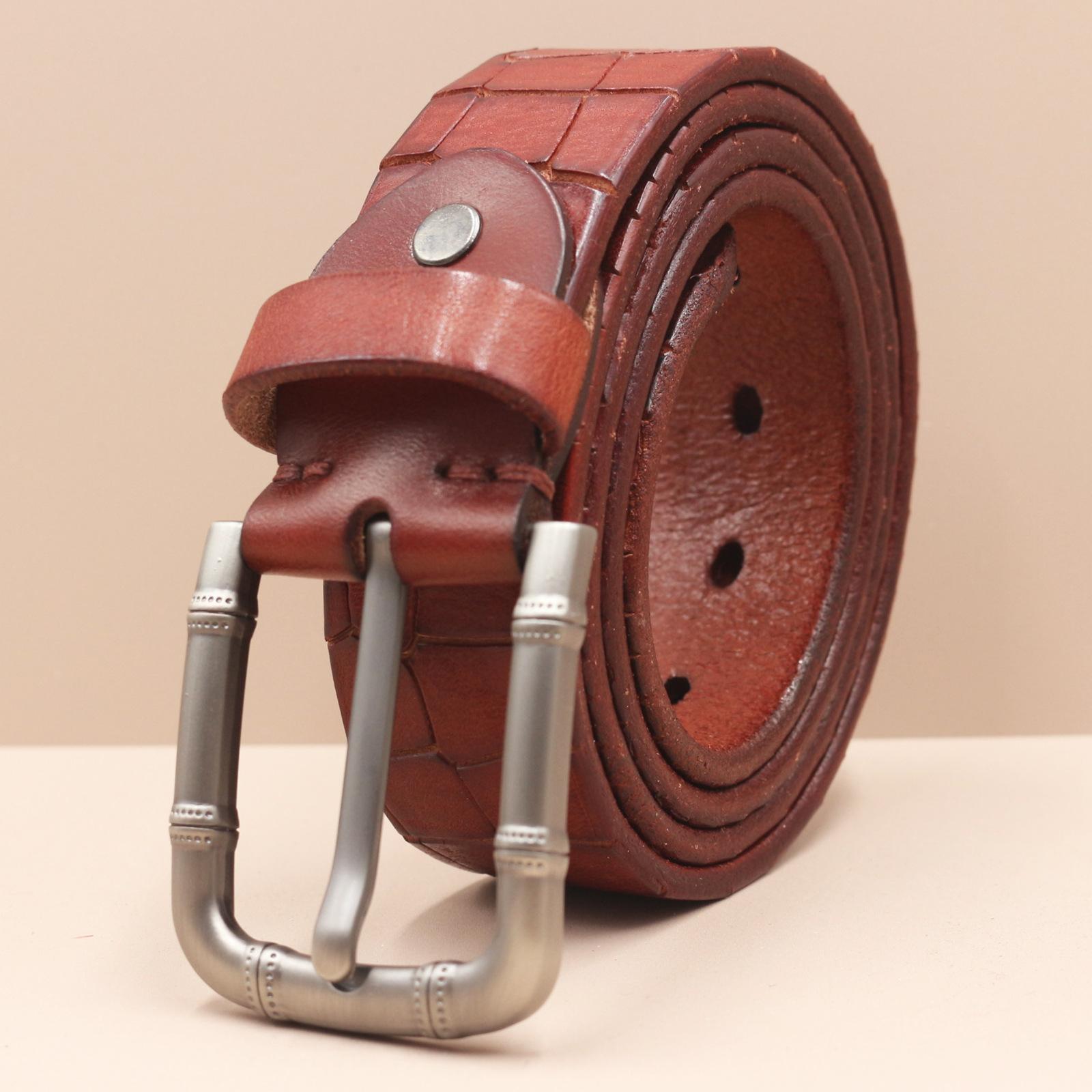 

3.8CM Men s Belt Genuine Leather Belt Casual Retro Washing Crocodile Pattern Head Layer Cowhide Belt 130cm