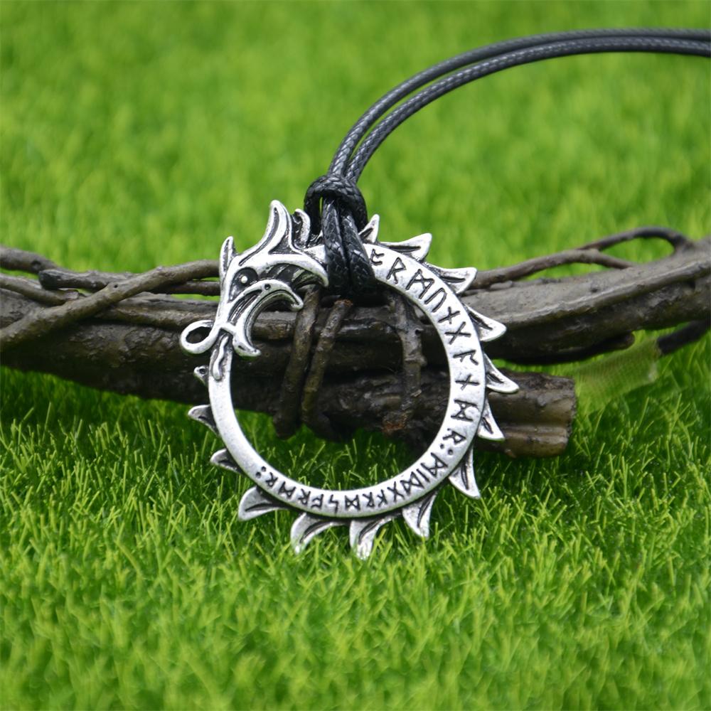 Goth Ouroboros Norse Vintage Dragon Necklace Pendant Gothic Accessories Amulet Viking Runes Jewelry Neclaces Women Men