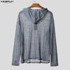 INCERUN Oversized Men Long Sleeve Transparent Loose Drawstring Hooded Tops T-shirts