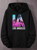 Men LA Los Angeles Sports Hoodie Gradient Palm Tree Sunset Print Black Oversized Pullover Streetwear Sweatshirt Autumn Winter