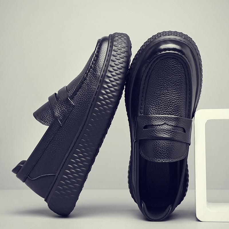 Men's Shoes First Layer Cowhide Men's One-pedal Loafers Comfortable Versatile Platform Casual Leather Shoes 2025 Autumn New