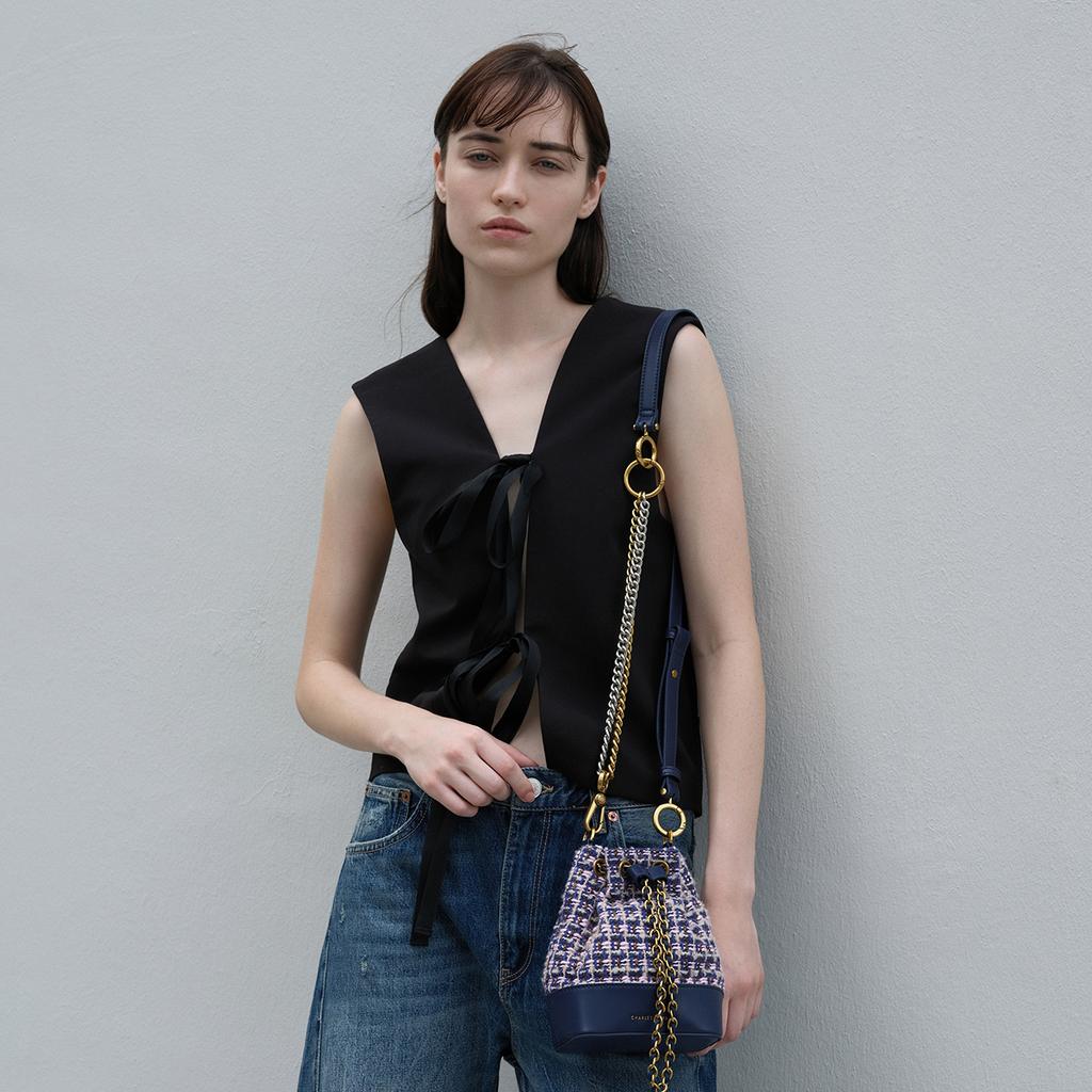 New CHARLES&KEITH Tweed Bucket Bags Shoulder Bag Crossbody Bag Regular Women's Multicolor CK2-10781873-1