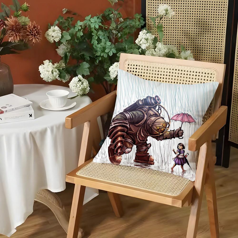 Fanart BBioshock RRapture Cushion Cover Silky Short Plush Invisible Zipper Dustproof Sofa Pillow Case for Home Decor