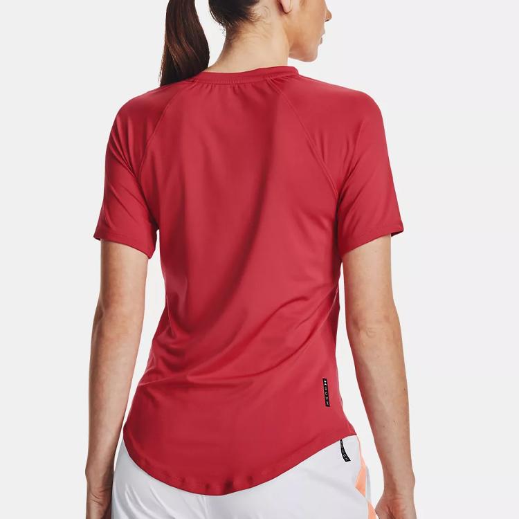 Under Armour Rush Solid Training Round Neck Short Sleeve T-Shirt Women tops Chakra-Red 1368178-638