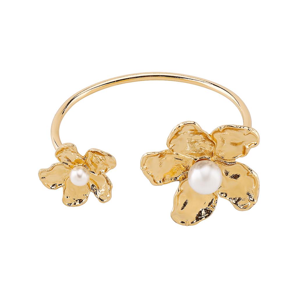 European and American Baroque Geometric Pearl Flower Jewelry Set Retro Temperament Earrings Bracelet Necklace Ring