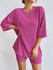 Fashion Casual Solid Color Spring Round Neck Loose Women's Shorts Set