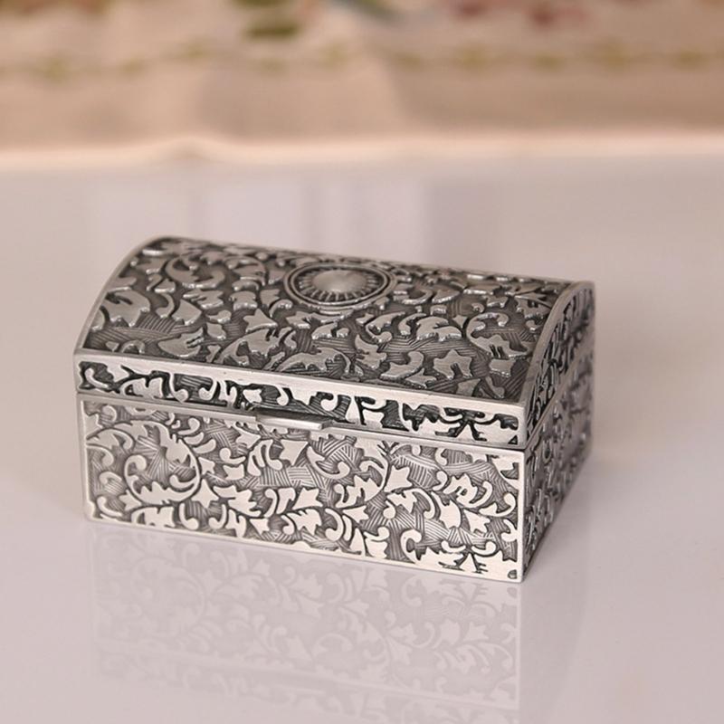 Antique Jewelry Storage Box Home Decoration Zinc Alloy Hardware Travel Friendly European Flower Carved Case