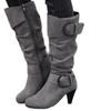 Women's Suede Over-the-Knee Boots, Buckle Strap High Heel Short Boots, Lightweight French Style Fall Winter Shoes