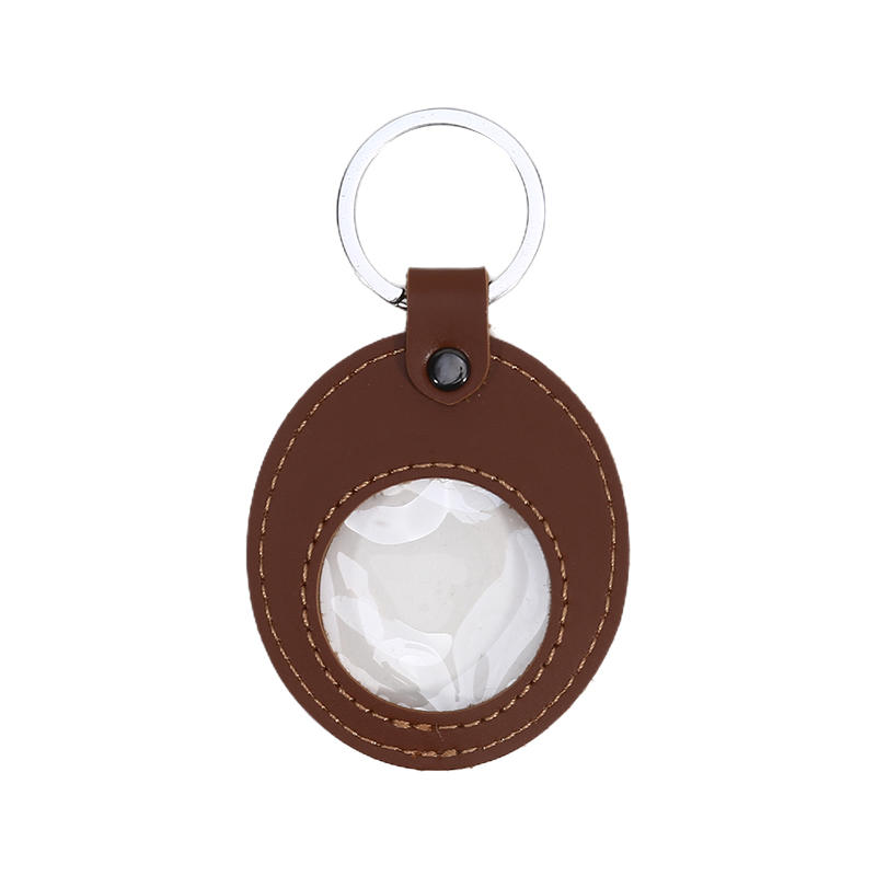 1Pc PU Leather Keychain Coin Holder Double Side Coin Display Case Medallion Sobriety Coin Recovery Chip Airtag Challenge Coin