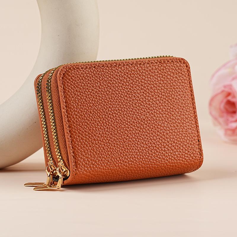 Fashion Classic Lychee Pattern Change Bag Short Bag Double Zipper Storage Multi-card Position Card Bag Clutch Bag Wallet