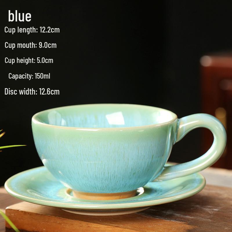 European Ceramic Kiln-Change Espresso Cup  Saucer Set, Brushed Retro Style 150ML