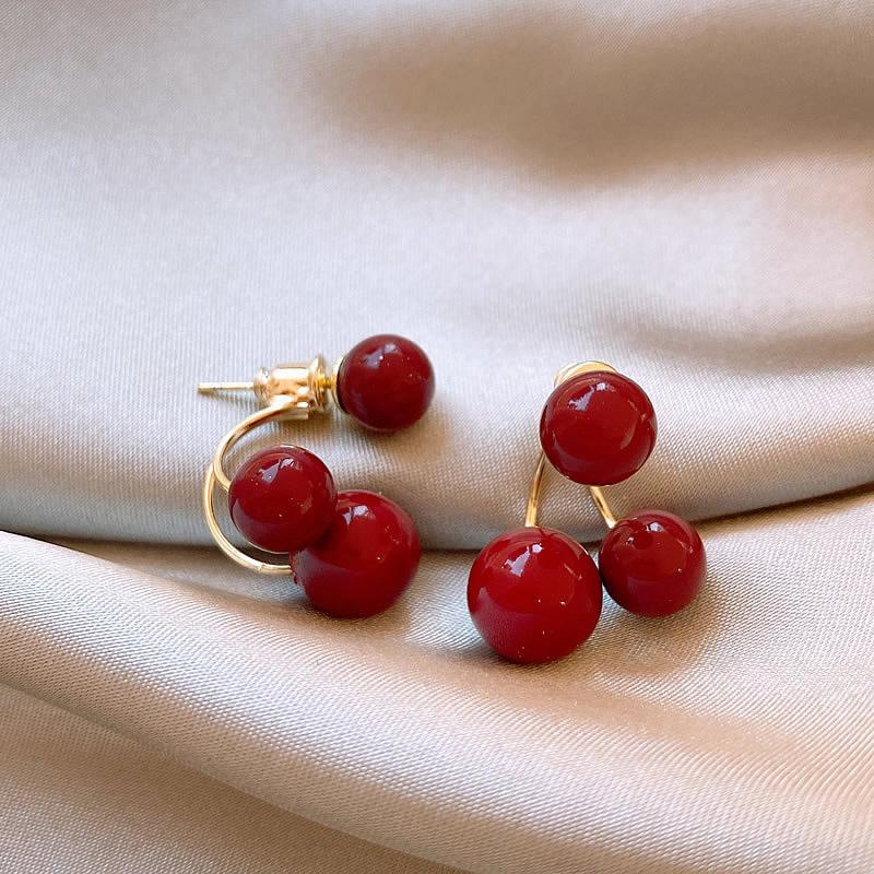

Серьги-пусеты из красной вишни Анкола, модные, универсальные, с ретро-темпераментом, простые, высококлассные, осенне-зимние серьги