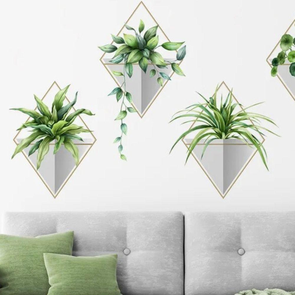 Potted Pattern Green Plant Wall Sticker Waterproof Art Mural Sticker Plant Wall Decals  Home Decor